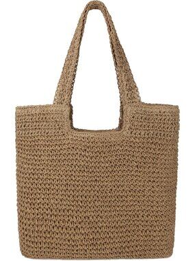 Women's Dark Brown Large Straw Beach Bag Handmade Woven Shoulder Bags for Summer